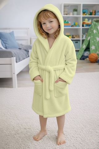 Luna Soft Kız / Erkek Çocuk Kapşonlu Pamuklu Bornoz Peluş Sabahlık 7/8 Yaş Su Yeşili