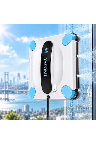 Yasomi WS44 4'lü Su Püskürtme Uygulama Bağlantılı Uzaktan Kumandalı Akıllı Cam Silme Robotu Beyaz - Siyah - Mavi