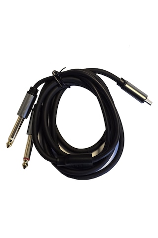 Type-c To 2x 6.35 Mm Çivi Jak Ses Kablosu 1.5 Metre Telefon Bilgisayar Mikser Amfi Dönüştürücü Kablo Siyah