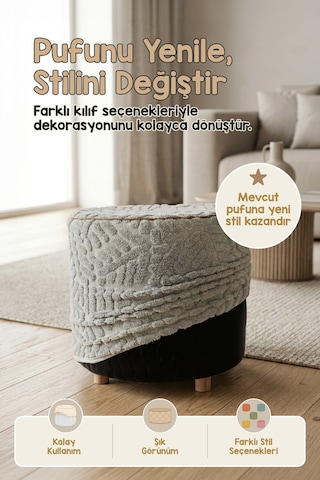 Yıkanabilir Puf Tabure Kılıfı Tak-Çıkar-Değiştir-Yenile Orta Sehpa Kılıfı By Forest Gri
