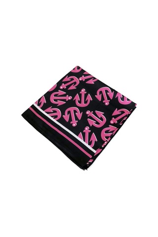 Tikitonki Pembe Çapa Figürlü Saten Siyah Eşarp - Kare Kesim 90x90 Çok Renkli Çok Renkli