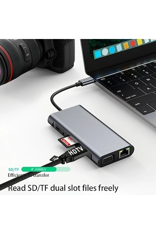 Dashanshop 11 İn 1 Usb C Dock Istasyonu 100mbps Gigabit Ethernet 3 Ekran Macbook Uyumlu Windows