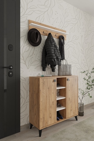 Akasya 2 Kapaklı Ayakkabılık, Vestiyer, Portmanto, Askılık, 90 Cm, Atlantik Çam - Beyaz Atlantik Çam - Beyaz