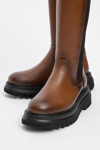 Luvishoes Luvi Shoes Shadow Taba Streç Detaylı Kadın Çizme Taba