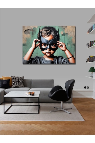 Kanvas Tablo Maskeli Çocuk Kahraman 50cmx70cm
