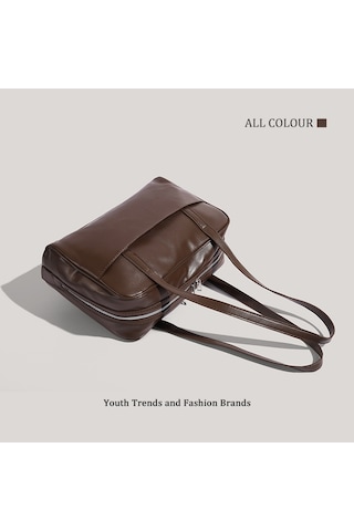 Charhp&kejnt Retro Taşınabilir Banliyö Yastık Çantası Büyük Kapasiteli Omuz Çantası Şık Koltuk Altı Çantası Kahverengi