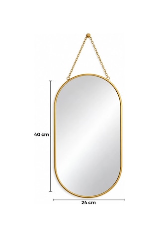 Özel Tasarım Dekoratif Duvar Aynası Gold Metal Çerçeveli İp Askılı 24x40 Cm Banyo Yatak Odası Hol Çok Renkli