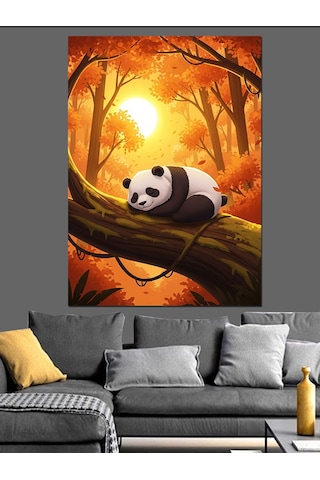 Karizma Tablo Ağaç Altında Panda Ayı Dekoratif Kanvas - Mdf Ahşap Tablo
