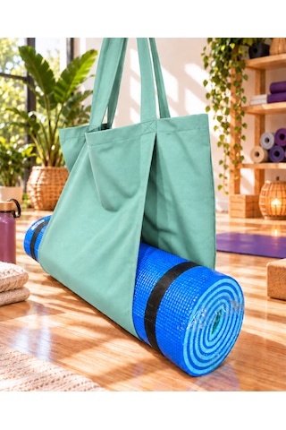 Mat Taşıma Çantası Yoga Fitness Silindir Antrenman Çantası - Çantalı Fermuarlı Mat Taşıma Çantası Su Yeşili