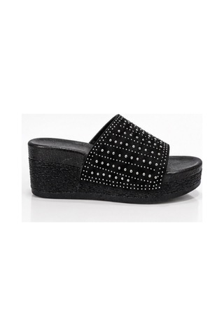 N Napa Shoe Snp-990- Siyah Taş Detaylı Dolgu Topuk Kadın Terlik