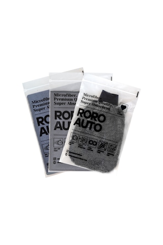 Roro Auto Alpler Mikrofiber Yıkama & Kurulama Seti Yıkama Eldiveni Cam Bezi Kurulama Havlusu