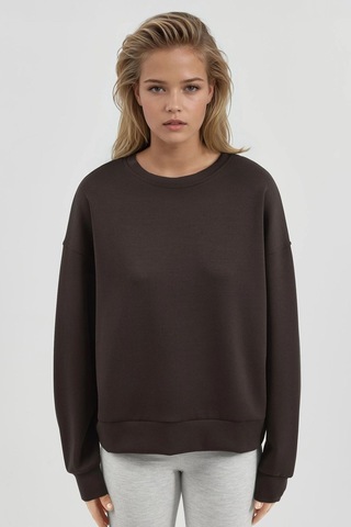 Hiccup Busem Rahat Kesim Bisiklet Yaka Modal Sweatshirt Kahve Kahvesi