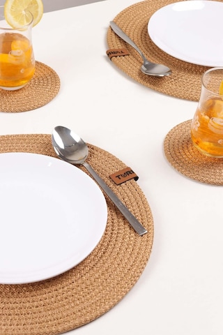 6 Adet Jüt Supla / Amerikan Servis Lux Sunum Tabak Altlığı, Sunum Supla Çeyiz Takımı Örgü Tabak Altı Yanmaz Bej