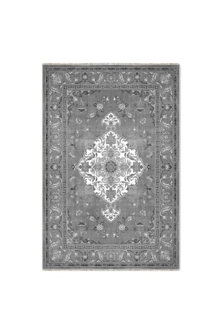 Gri Antrasit Klasik Madalyon Desenli Dekoratif Salon Halısı 3044-4