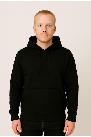 Axxel Erkek Siyah Kapüşonlu Sweatshirt-w1108 Siyah 3 İplik Şardonlu