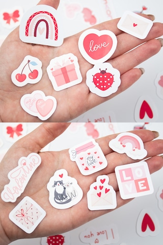 Kalp Temalı Sevgililer Günü 35 Parça Sticker Paketi Yapışkanlı Kaliteli Su Geçirmez Etiket Seti Çok Renkli