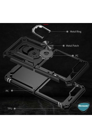 Microsonic Samsung Galaxy Uyumlu Z Flip 7 Fe Kılıf Military Ring Holder Siyah -
