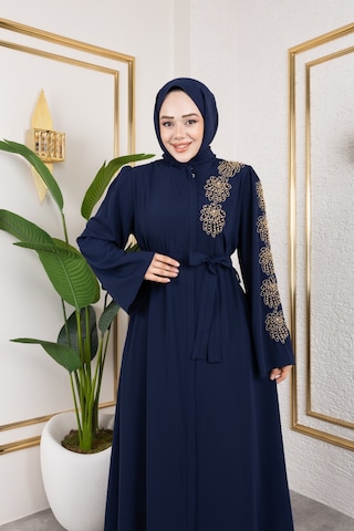Nevayla Moda Sol Tarafı İnci Detaylı Ferace - Lacivert / F0140 Lacivert