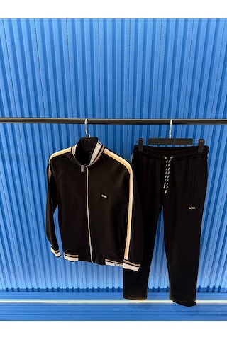Besa Sport Wear Erkek Siyah Fermuarlı Şerit Detaylı Eşofman Takımı Günlük Ve Spor Kullanım