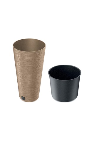 Furu Ahşap Katkılı Sütun Plastik Saksı Açık Kahverengi