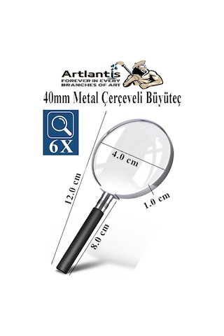 Metal Büyüteç 40 Mm 1 Adet 6x Plastik Sap Çerçeveli 4 Cm Büyüteç Merçek Okul Büro Ofis Krom Kaplama Büyüteç