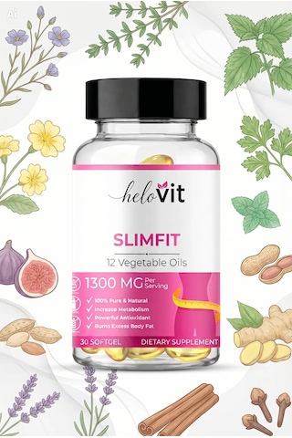 Helovit Slimfit 1300 Mg 12 Bitkisel Yağ İçeren Takviye Ve Yağ Yakım Desteği 30 Softjel