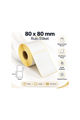 80x80 Mm Rulo Ribonlu Barkod Etiketi 40 Mm Masura 500 Sarım 500 Adet