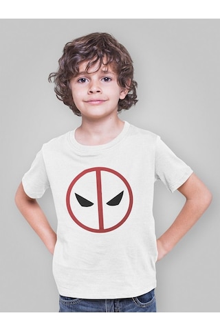 Sevbano Tasarım Deadpool Maske Baskılı Unisex Film Kahramanı Çocuk Tişört Beyaz