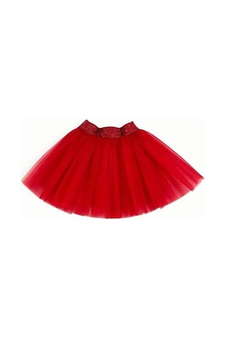 Kız Çocuk Beli Lastikli Siyah Tütü Etek-15346 Kırmızı