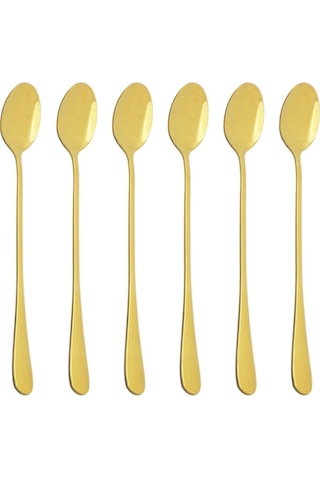 6 Adet Altın Çatal Bıçak Kaşık Seti Paslanmaz Çelik Uzun Saplı Kaşık Gümüş Tatlı Dondurma Kahve Kaşığı Karıştırma Çay Kaşığı Yemek Takımı Altın