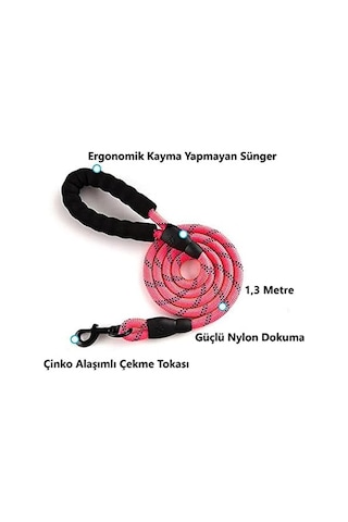 Technosmart Köpekler İçin Gezdirme Tasması Reflektörlü 130 Cm Halat Orta Ve Büyük Boy Köpekler İçin Kırmızı Genel