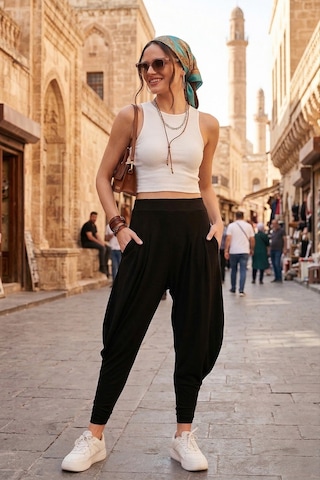 Lela Yüksek Bel Rahat Kesim Cepli Şalvar Bayan Pantolon 5865027 Siyah