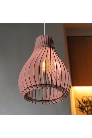 Vialux Modern Ahşap Bohem Rustik Avize Tekli Sarkıt Lamba Pembe Pembe