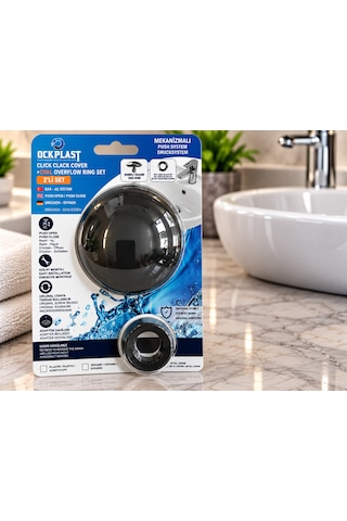 Lavabo Gider Süzgeci Bas Aç Pop-up Sistem Taşma Yüzüklü Dayanıklı Tasarım Siyah