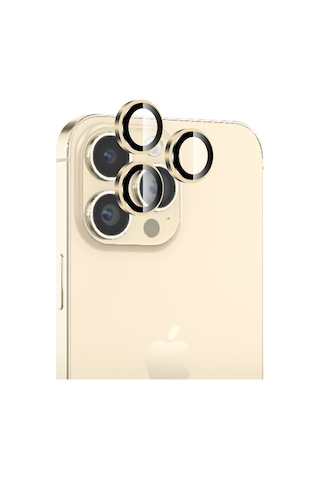 Bix Apple Uyumlu iPhone 14 Pro / 14 Pro Max Safir Lens Koruyucu 3d Kamera Camı 9h Premium Lens Kapağı Altın