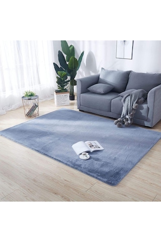 Yumuşak Puffy Peluş Halı Beyaz Antrasıt