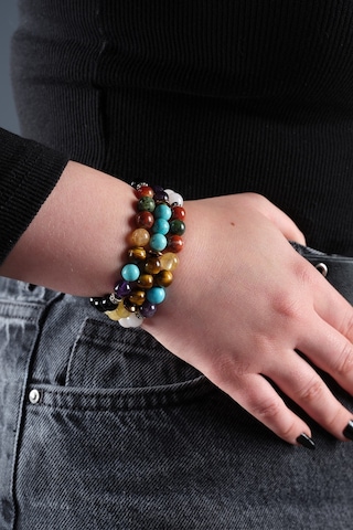 Ssilhoutte Doğaltaş Çakra Kadın Doğal Taş Set Pembe Kuvars Yeşim Taşı Sitrin Ametist Akik Bileklik 8 MM Çok Renkli