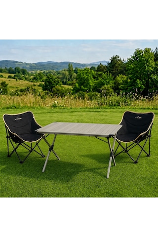 Yek Outdoor Campout Alüminyum Xxl Büyük Masa + 2 Campout Fırat Sandalye Set Siyah