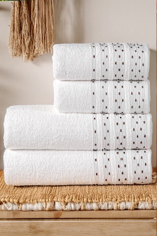 4'lü Aile Banyo Havlu Seti Hamam Takımı Pamuk 2 Adet 50x90 Ve 2 Adet 70x140 Havlu Beyaz