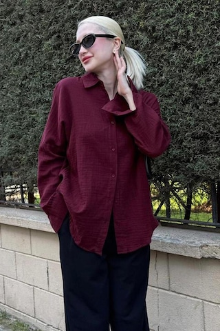 Madmext Bordo Muslin Kumaş Basic Kadın Gömlek Mg1660 Bordo