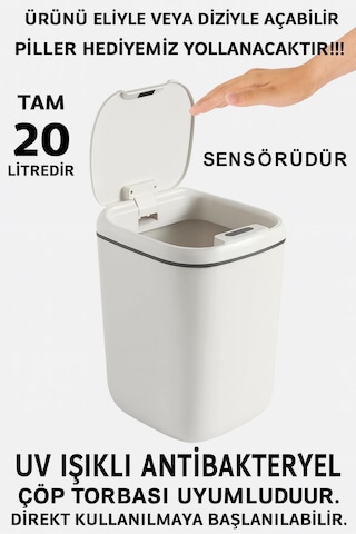 Teknolojik Çöp Kutusu Otomatik Aç Kapat Sensörlü Mutfak Banyo Ev Ofis Piller Dahildir 10l Siyah