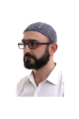 Lacivert Gri Kışlık Çift Renk Kadife Namaz Takkesi