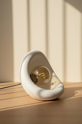 Modern Beton Dokulu Abajur Organik Oval Gece Lambası Masaüstü Komodin Lambası 25 Cm Beyaz