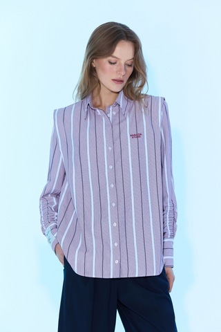 Sagaza Studio Ss6060 Vatkalı Çizgili Gömlek Bordo