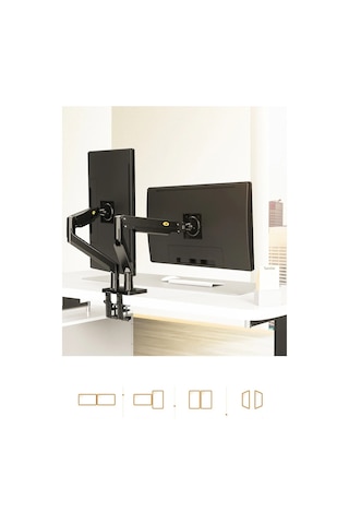 North Bayou Nb G35 22''-32'' Çift Monitör Standı Amörtisörlü Ayarlanabilir Masa Aparatı - 12kg Taşıma, 360 Dönüş