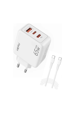 Hepu Hp-c37 Yeni Nesil Gan 65w 2x Type-c Usb-c Pd+1x Usb Qc Hızlı Şarj Adaptörü
