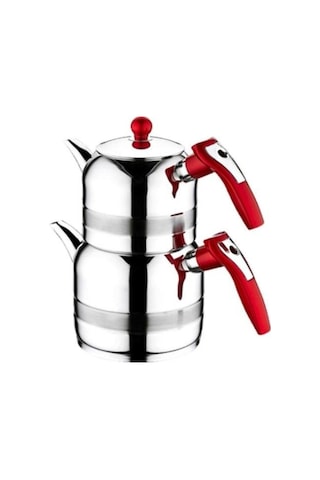 Kahramanlar 4501 Yağmur Orta Boy Çaydanlık 1.4+2.2 Lt Çelik - Kırmızı