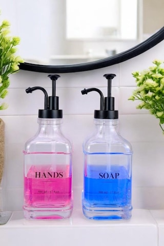 Digithome 2 Li Cam Sıvı Sabun Ve Losyon Etiketli Siyah Tıpalı Deterjan Şişesi Sabunluk 500 Ml - F/12 C1-1-289