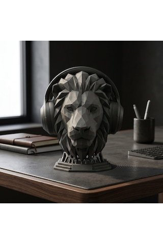 Happy3dworld Aslan Figürlü Kulaklık Standı, 3d Baskı Masaüstü Sanat Dekoru