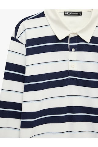 Koton Polo Yaka Düğmeli Uzun Kollu Çizgili Sweatshirt Lacivert Çizgili 6sam70073mk